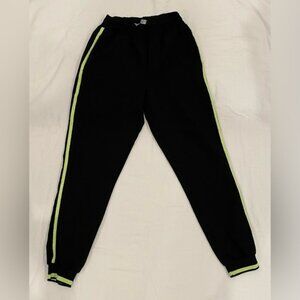 Women Black Joggers with Neon Green Stripes